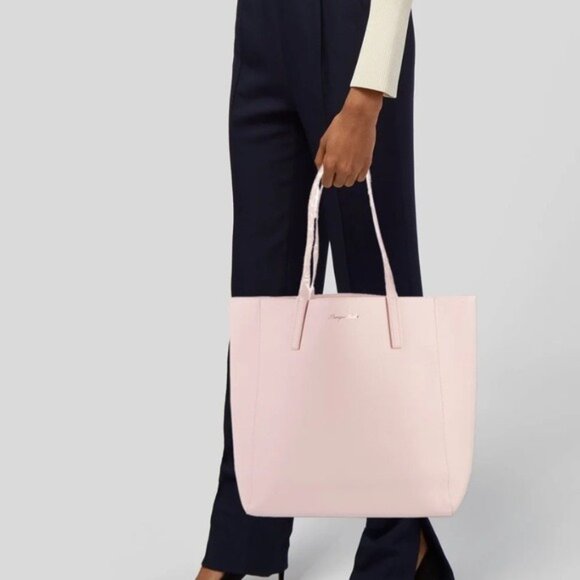 Monique Lhullier Vegan Leather Tote Bag Pink Handbag 14x18 in - Picture 3 of 14